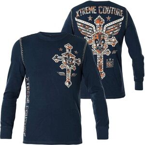 Extreme Couture Soldier of Faith Thermal Long Sleeve Shirt Navy Size L NWT